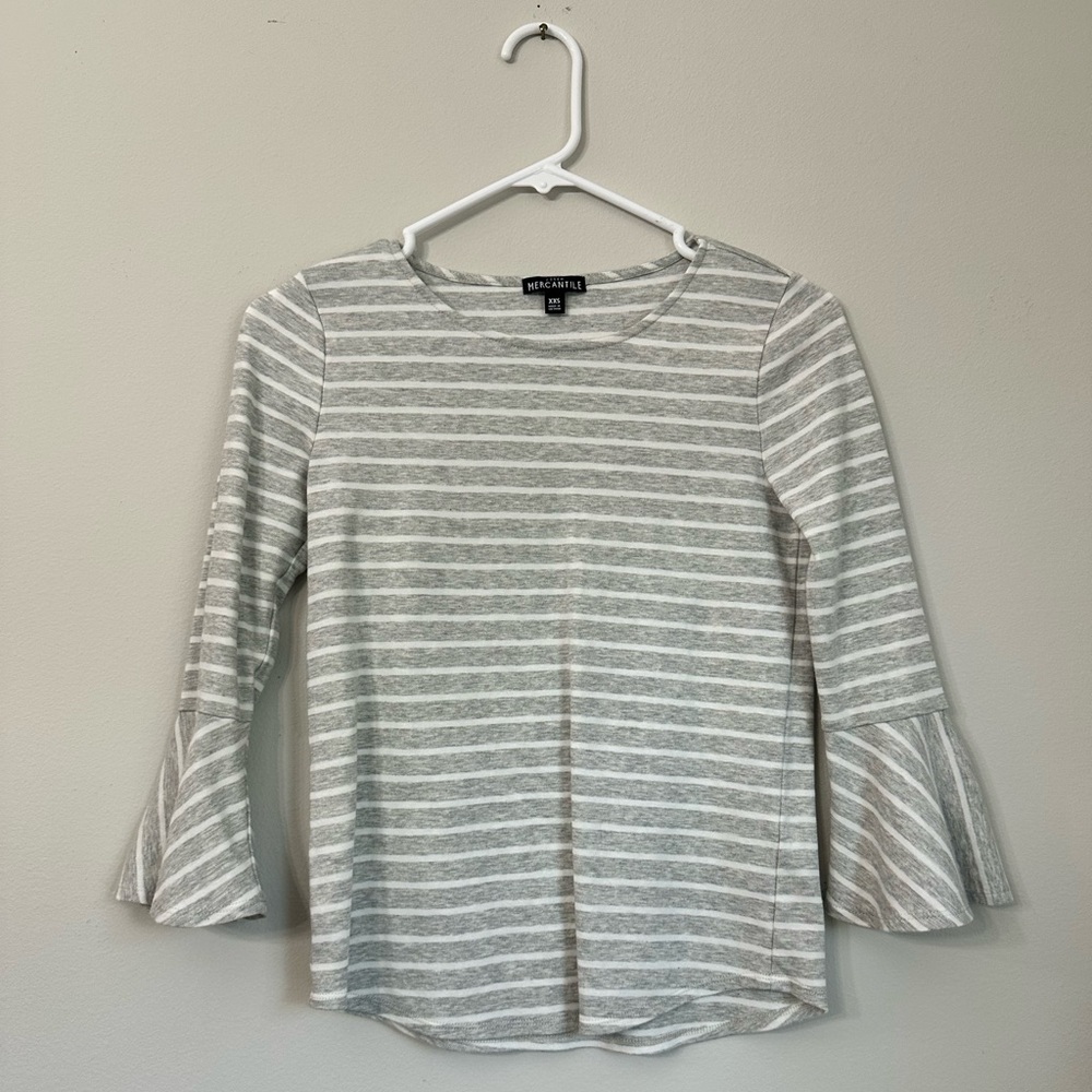 J. Crew Gray Striped Long Sleeve Top